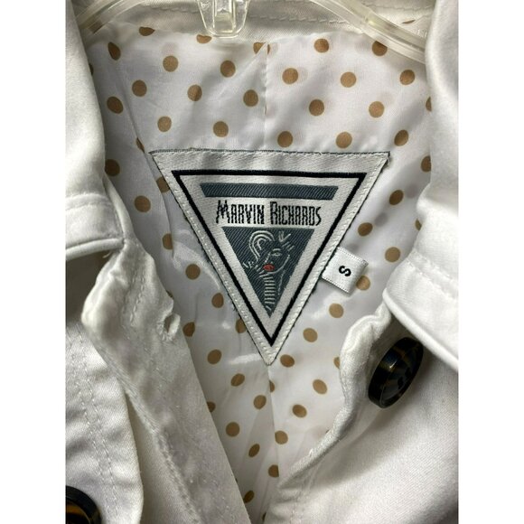 Marvin Richards White Trench Coat Tortoiseshell Buttons & Belted Waist Size S - Picture 5 of 9